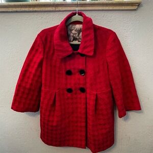 Mac &‎ Jac Red Textured Double Breasted 3/4 Sleeve Coat Jacket Women's L